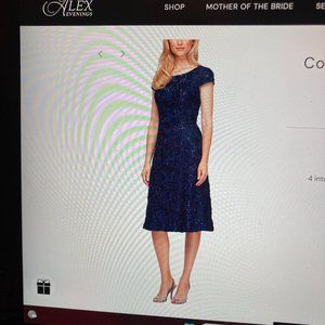 Gorgeous Blue Cocktail Dress Sz 8 w/Rosette Lace and Cap Sleeves